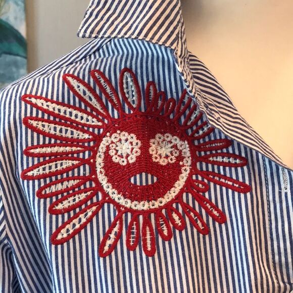 Aztec Southwestern Striped Button Down Shirt Sun Birds Sz S - Picture 3 of 10